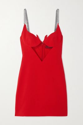 David Koma - Cutout Crystal-embellished Tulle-paneled Stretch-cady Mini Dress - Red