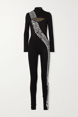 David Koma - Embellished Cutout Cotton-jersey Jumpsuit - Black