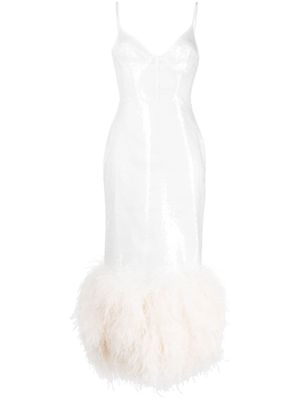 David Koma feather-detail sequinned midi dress - White