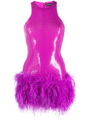 David Koma feather-trim sequined minidress - Purple