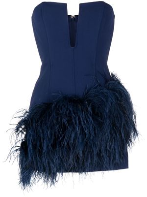 David Koma feather-trim strapless minidress - Blue