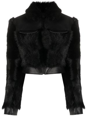 David Koma fleece-texture leather cropped jacket - Black