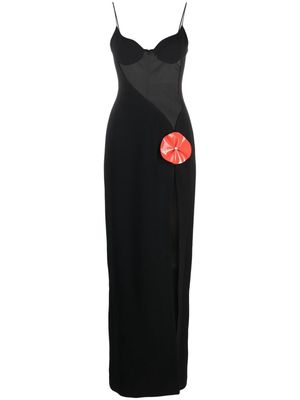 David Koma floral-appliqué cady gown - Black