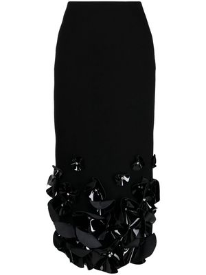 David Koma floral-embroidery crepe midi skirt - Black