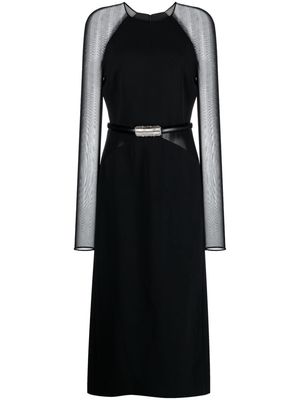 David Koma mesh-sleeve panelled midi dress - Black