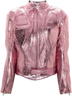 David Koma metallic padded leather jacket - Pink