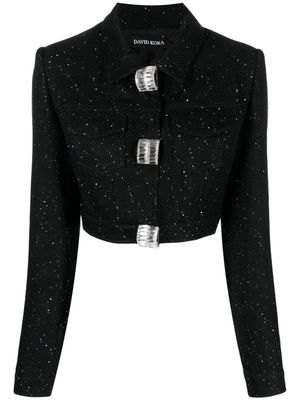 David Koma sequin-embellished bouclé cropped jacket - Black