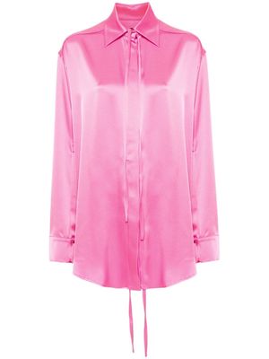 David Koma tie-detail satin shirt - Pink