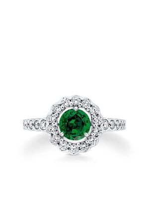 David Morris 18kt white gold Elizabeth emerald and diamond ring - Silver