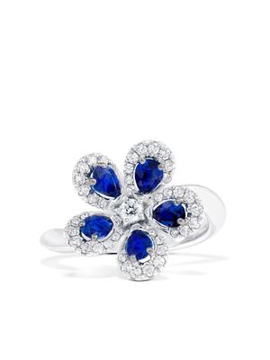 David Morris 18kt white gold Miss Daisy diamond and sapphire ring - Silver