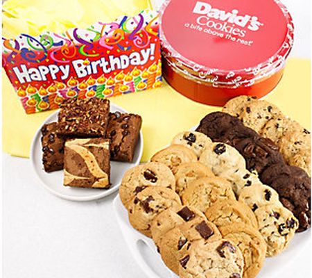 David's Cookies Birthday Tin Assorted Cookies a nd Brownies