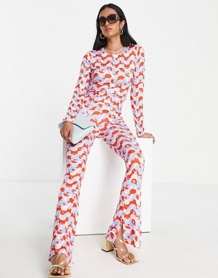 Day 6 long sleeve jumpsuit in red geo print-Multi