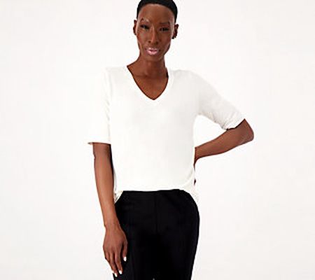 Day2Day by Duette NYC Regular Elbow Sleeve V-Neck Top