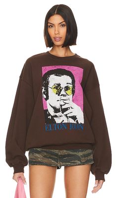 DAYDREAMER Elton John Heart Glasses Sweatshirt in Brown