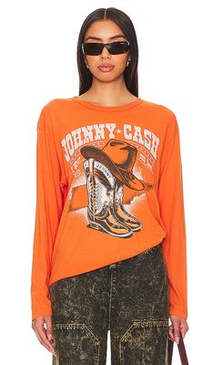 DAYDREAMER Johnny Cash Boots And Hat Tee in Orange