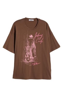 Daydreamer Johnny Cash Wild Desire Cotton Graphic T-Shirt in Chocolate