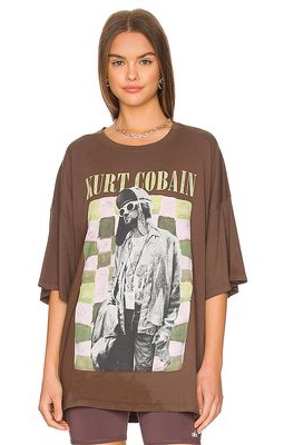 DAYDREAMER Kurt Cobain Checker Tee in Brown.