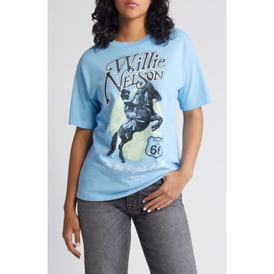 Daydreamer Willie Nelson Route 66 Cotton Graphic T-Shirt in Vintage Blue