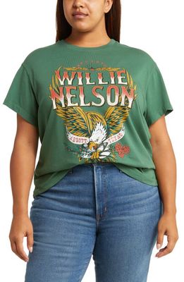 Daydreamer Willie Nelson Tour Cotton Graphic T-Shirt in Stormy Green