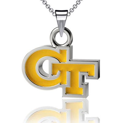 DAYNA DESIGNS Georgia Tech Yellow Jackets Enamel Small Pendant Necklace in Silver
