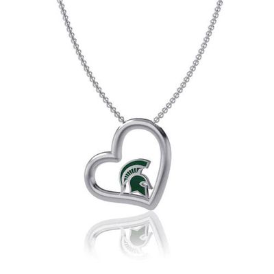 DAYNA DESIGNS Michigan State Spartans Heart Necklace in Silver