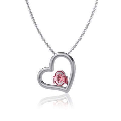 DAYNA DESIGNS Ohio State Buckeyes Heart Necklace in Silver