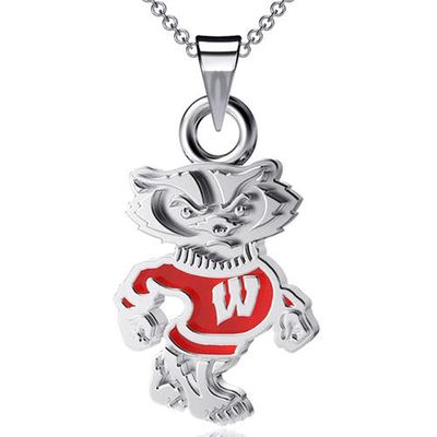 DAYNA DESIGNS Wisconsin Badgers Enamel Small Pendant Necklace in Silver