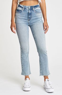 DAZE Shy Girl High Waist Raw Hem Crop Flare Jeans in Player