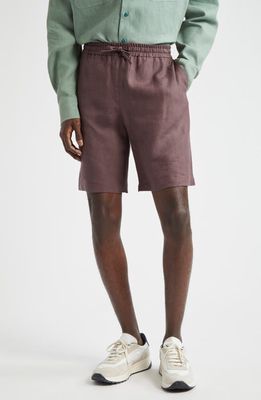 De Bonne Facture Easy Drawstring Linen Shorts in Plum