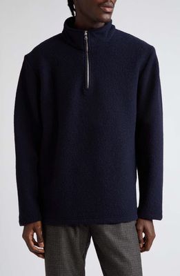 DE BONNE FACTURE Half Zip Wool Sweater in Navy