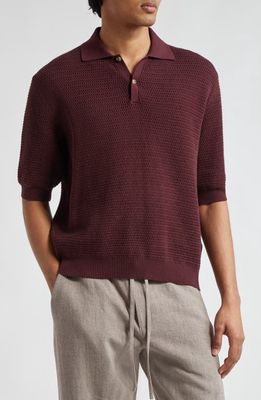 De Bonne Facture Honeycomb Knit Polo in Plum 