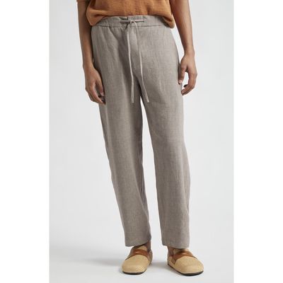 De Bonne Facture Lounge Drawstring Linen & Wool Trousers in Taupe 