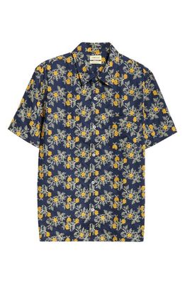 De Bonne Facture Mimosa Tree Print Camp Shirt in Navy/Mimosa Branches