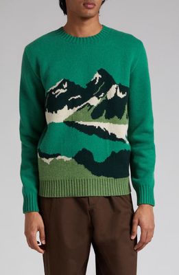 DE BONNE FACTURE Mountain Jacquard Wool Sweater in Green Multicolor