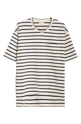 De Bonne Facture Oversize Cotton Pocket T-Shirt in Blue Stripes