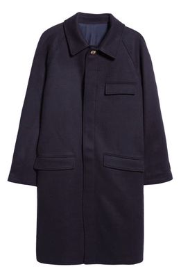 DE BONNE FACTURE Parisian Raglan Sleeve Wool Coat in Navy