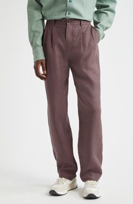 De Bonne Facture Two-Pleat Linen Trousers in Plum