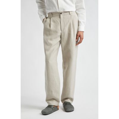 De Bonne Facture Two Pleat Linen Trousers in Undyed Flax 