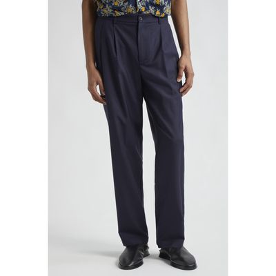 De Bonne Facture Two Pleat Wool Trousers in Navy