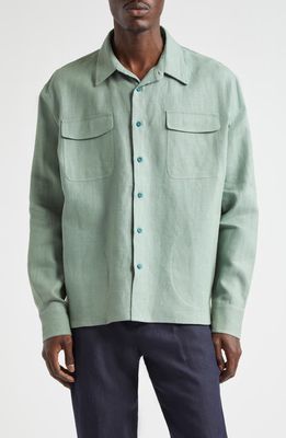 De Bonne Facture Two-Pocket Linen Overshirt in Indigo Blue 