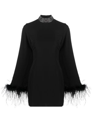 De La Vali feather-trim long-sleeve dress - Black