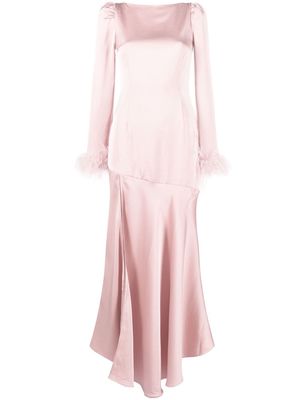 De La Vali feather-trim long-sleeve dress - Pink