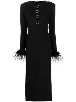 De La Vali feather-trim midi dress - Black