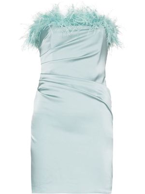 De La Vali feather-trim strapless dress - Blue