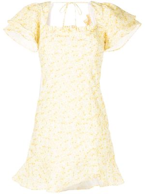 De La Vali floral-print ruffled dress - Yellow