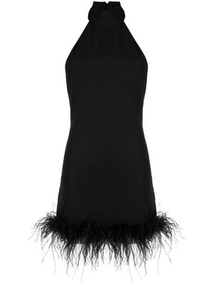 De La Vali Fuego feather-trim halterneck dress - Black