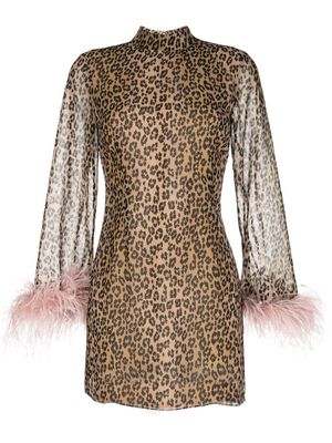 De La Vali leopard-print contrast-cuffs dress - Brown