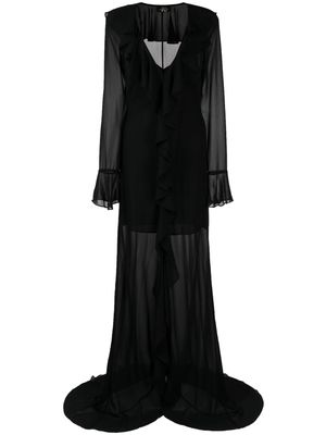 De La Vali Tangerine chiffon ruffle-detail gown - Black