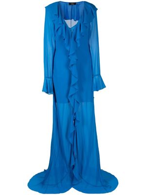 De La Vali Tangerine chiffon ruffle-detail gown - Blue