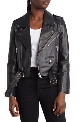 Deadwood Joan Crop Leather Moto Jacket in Black